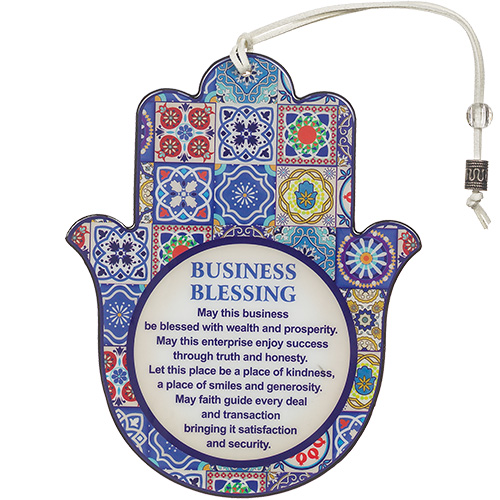 Hamsa with Epoxy 18.5 cm- Blue English Bussines Blessing