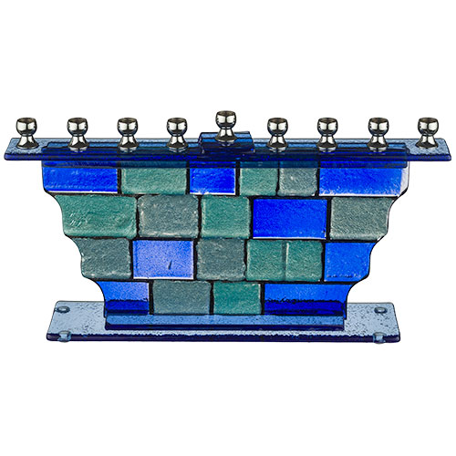 Glass HANUKKIAH 14 cm -  Blue Colors