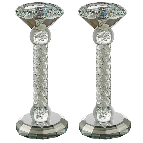 Pair of Crystal Candlesticks 17 cm with Stones