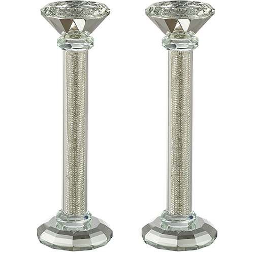 Pair of Crystal Candlesticks 22.5 cm with Stones