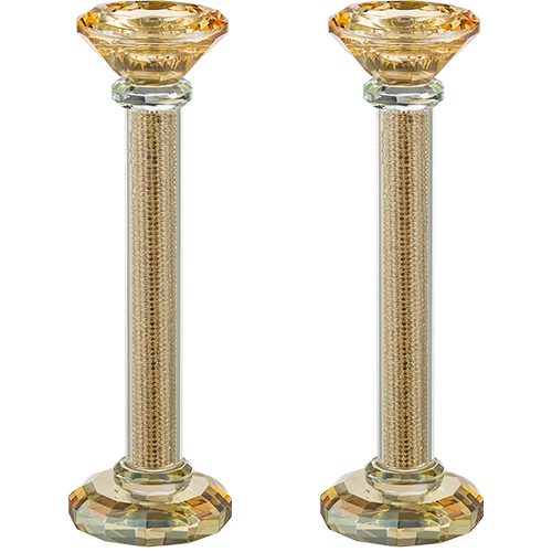 Pair of Crystal Candlesticks 22.5 cm with Stones