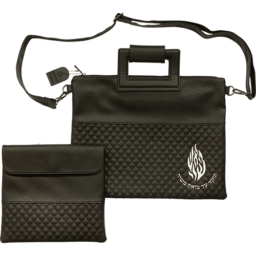 PU Fabric Talit & Tefilin Set 38*31 cm with Handles&Embossed logo - Black