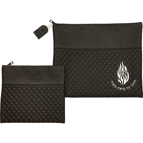 Leatherette Talit - Tefilin Set 36*29 cm with Embossed logo - Black