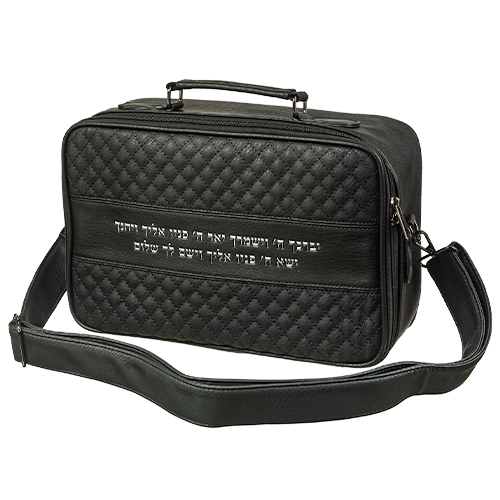 PU Fabric Talit 23*36 cm with Handle- Black with Embossed Letters