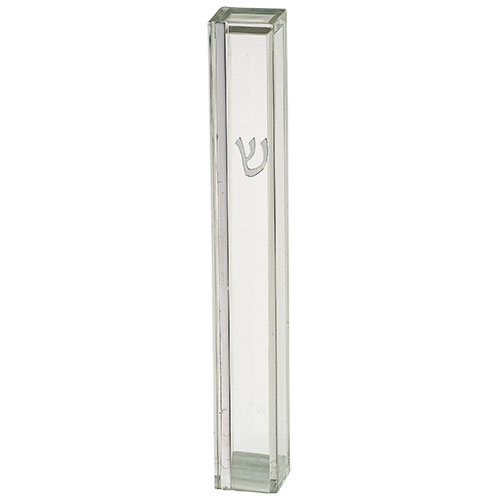 Transparent Plastic Mezuzah 12 cm - Silver SHIN & Stripe with Rubber Cork