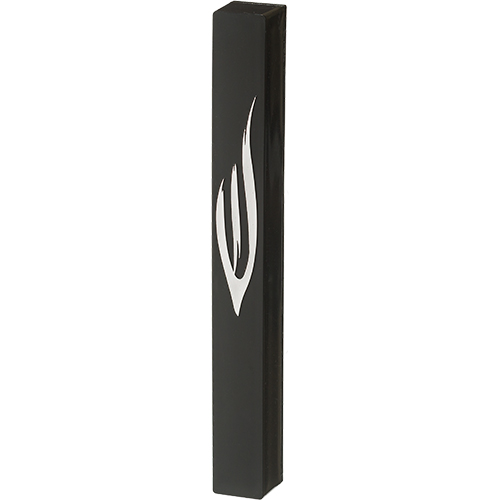 Black Plastic Mezuzah 15 cm - Gold SHIN with Rubber Cork