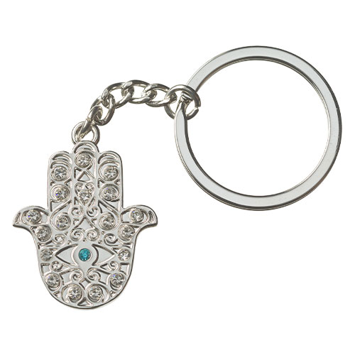 Nickel Hamsa Key Holder with Stone Inlay