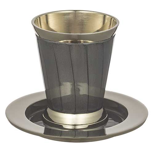 Aluminum Kiddush Cup 9 cm with Saucer - Gray