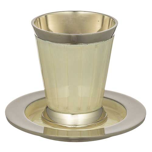 Aluminum Kiddush Cup 9 cm with Saucer - Pearl