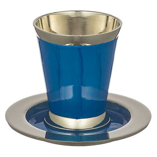 Aluminum Kiddush Cup 9 cm with Saucer - Blue