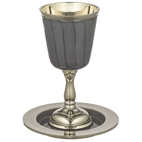 Aluminum Kiddush Cup 15 cm with Saucer - Gray