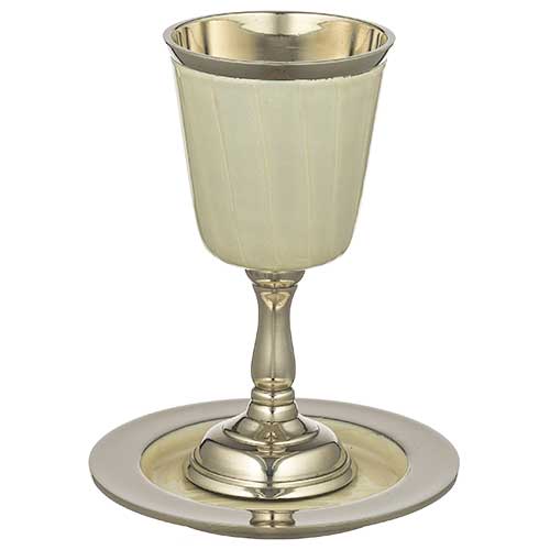 Aluminum Kiddush Cup 15 cm with Saucer - Pearl