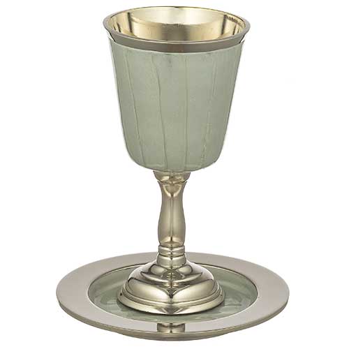 Aluminum Kiddush Cup 15 cm with Saucer - Silver