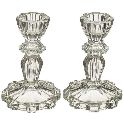 Pair of Glass Candlesticks - 12 cm