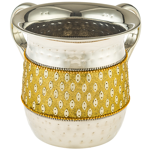 Stainless Steel Washing Cup 13 cm Set with Golden Stones
