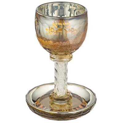 Crystal Kiddush Cup 16 cm with Stones - Gold