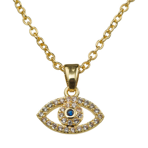 Metal Necklace- Golden "Eye" with Stones 1 cm