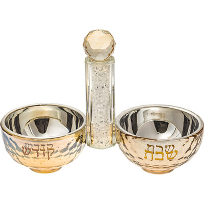 Crystal Salt & Pepper Holders 10*14 cm with White Glass Chips - with Stones