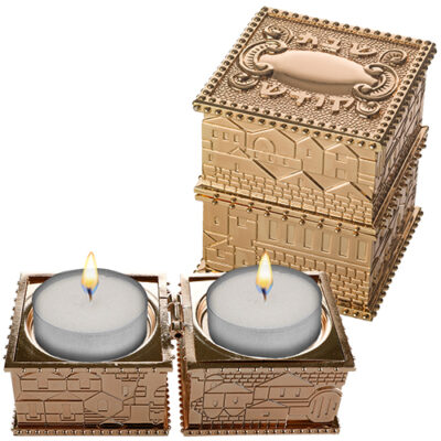 Metal Travel Size Candlesticks in a Box with Cover 4x9 cm - Gold