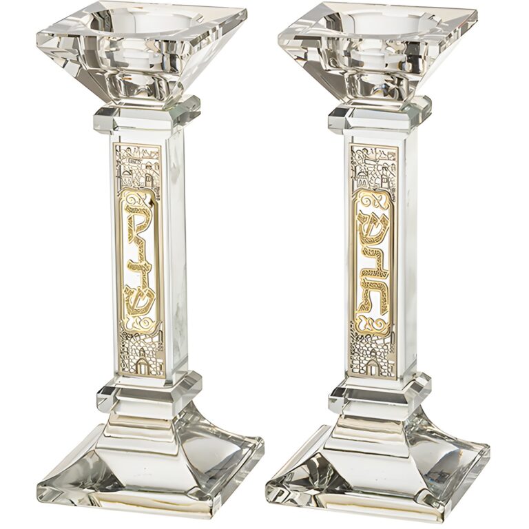 Crystal Candlesticks 16.5 cm with Metal Plaque