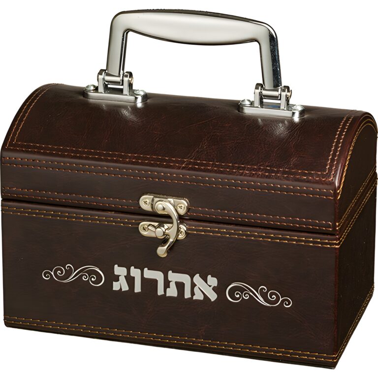Leatherette Etrog Box with Handle & Lock 13*19*11 cm - Brown