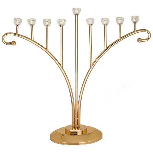 Metal Menorah 36 cm with Crystal Cups- Golden Finish