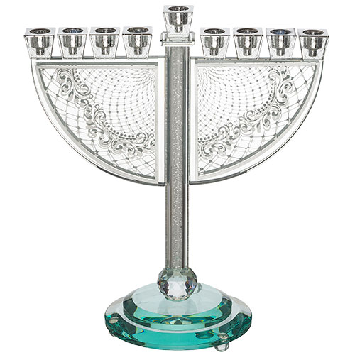 Crystal Menorah 29*34 cm with Metal Plaque and Stones
