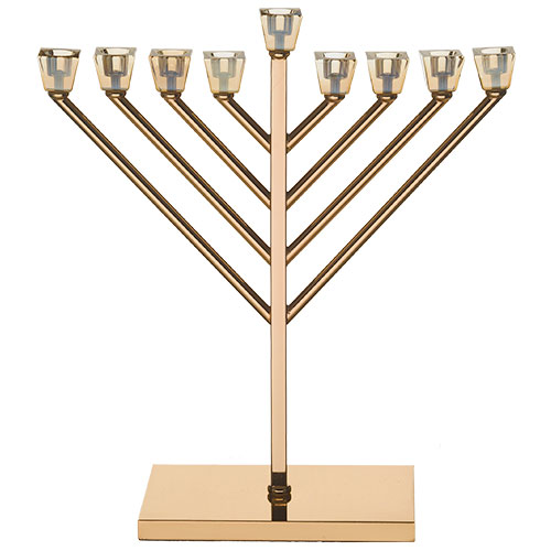 Metal "Chabad" Menorah 36 cm with Crystal Cups- Golden Finish