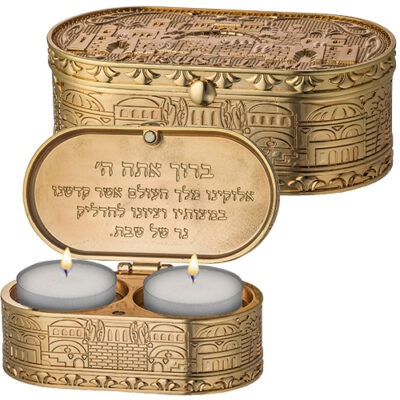 Metal Travel Size Candlesticks in a Box with Cover 4x9 cm - Gold