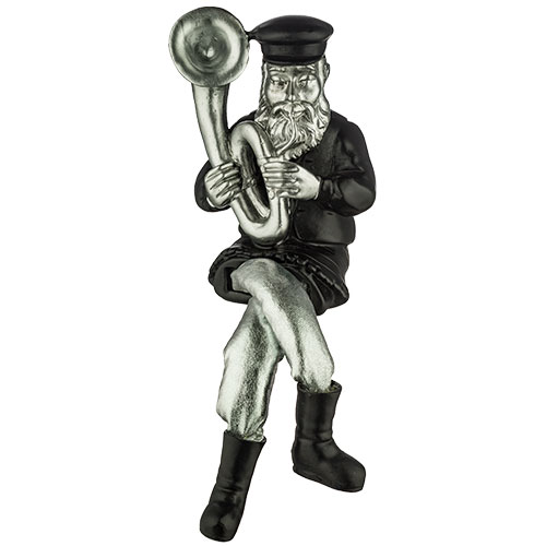 Polyresin Sitting Hassidic Figurine with Cloth Legs 25 cm- Tuba Player