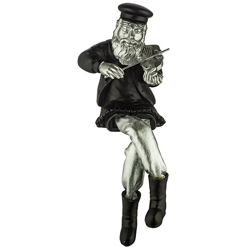Polyresin Sitting Hassidic Figurine with Cloth Legs 25 cm- Fiddler