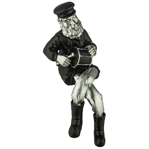 Polyresin Sitting Hassidic Figurine with Black Cloth Legs 25 cm - Drum Player