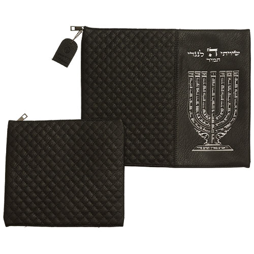 Leatherette Talit - Tefilin Set 36*29 cm Black with Embossed Letters