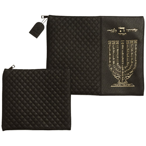 Leather Like Talit - Tefilin Set 36*29 cm Black with Embossed Letters