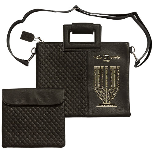 Leather Like Talit & Tefilin Set 38*31 cm - Black with Embossed Letters