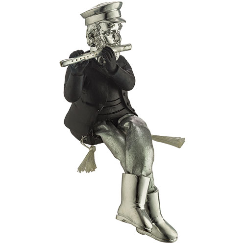 Polyresin Kleizmer with Cloth Legs Playing Flute 19 cm