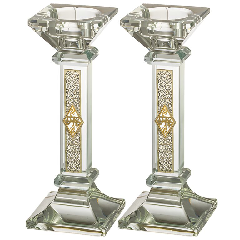 Crystal Candlesticks 16.5 cm with Metal Plaque- Ornaments
