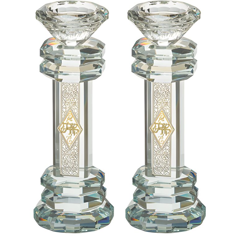 Crystal Candlesticks 19.5 cm with Metal Plaque- Ornaments