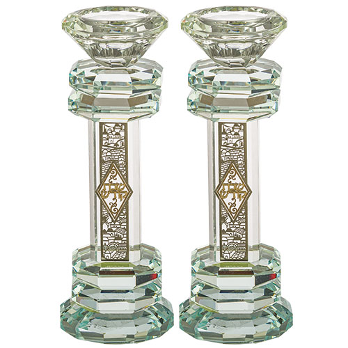 Crystal Candlesticks 19.5 cm with Metal Plaque