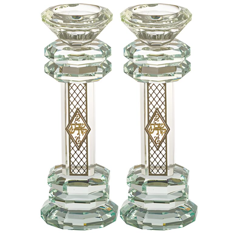 Crystal Candlesticks 19.5 cm with Metal Plaque- Ornaments