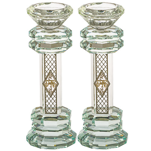 Crystal Candlesticks 19.5 cm with Metal Plaque- Ornaments