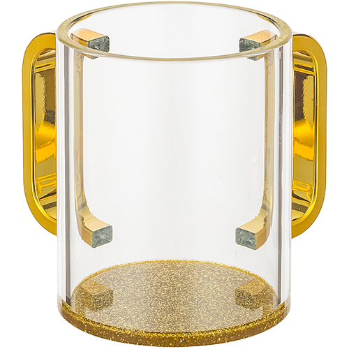 Perspex Clear Washing Cup 11 cm - Gold Glitter and Gold Handles