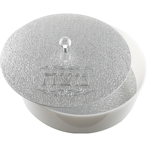 Perspex Round Matzah Box with Silver Glitter 40 Cm