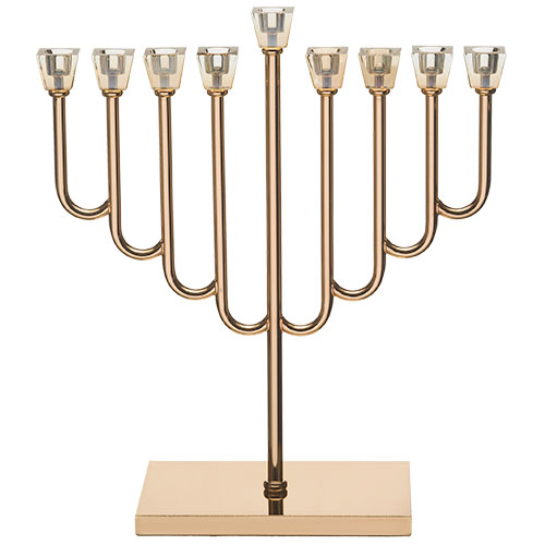 Metal Menorah 36 cm with Crystal Cups- Golden Finish