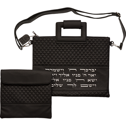 Leatherette Talit - Tefilin Set 36*29 cm with Bold Embroidery - Black