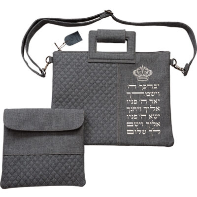 Leatherette Talit - Tefilin Set 36*29 cm with Bold Embroidery - Silver