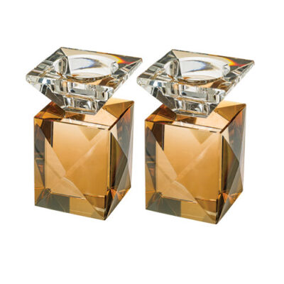 Pair of Crystal Elegant Candlesticks 9 cm - Gold