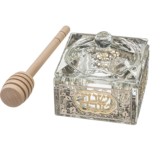 Crystal Honey Dish 7*7 cm with Metal Plaque