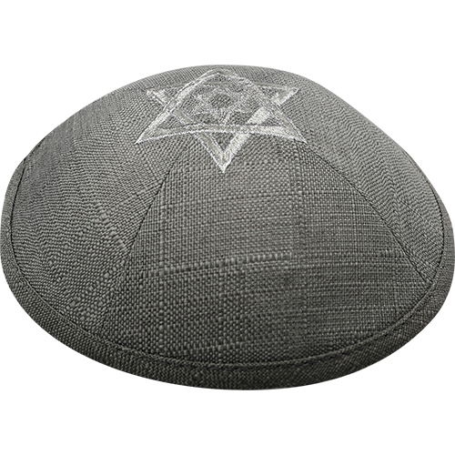 Linen Kippah With Embroidery 19 cm