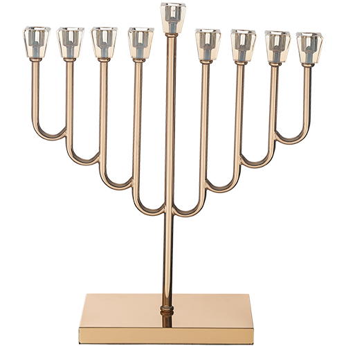 Metal Menorah 36 cm with Golden Crystal Cups- Rose gold Finish